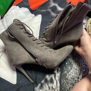 Stylish Gray Lace-Up Ankle Boots